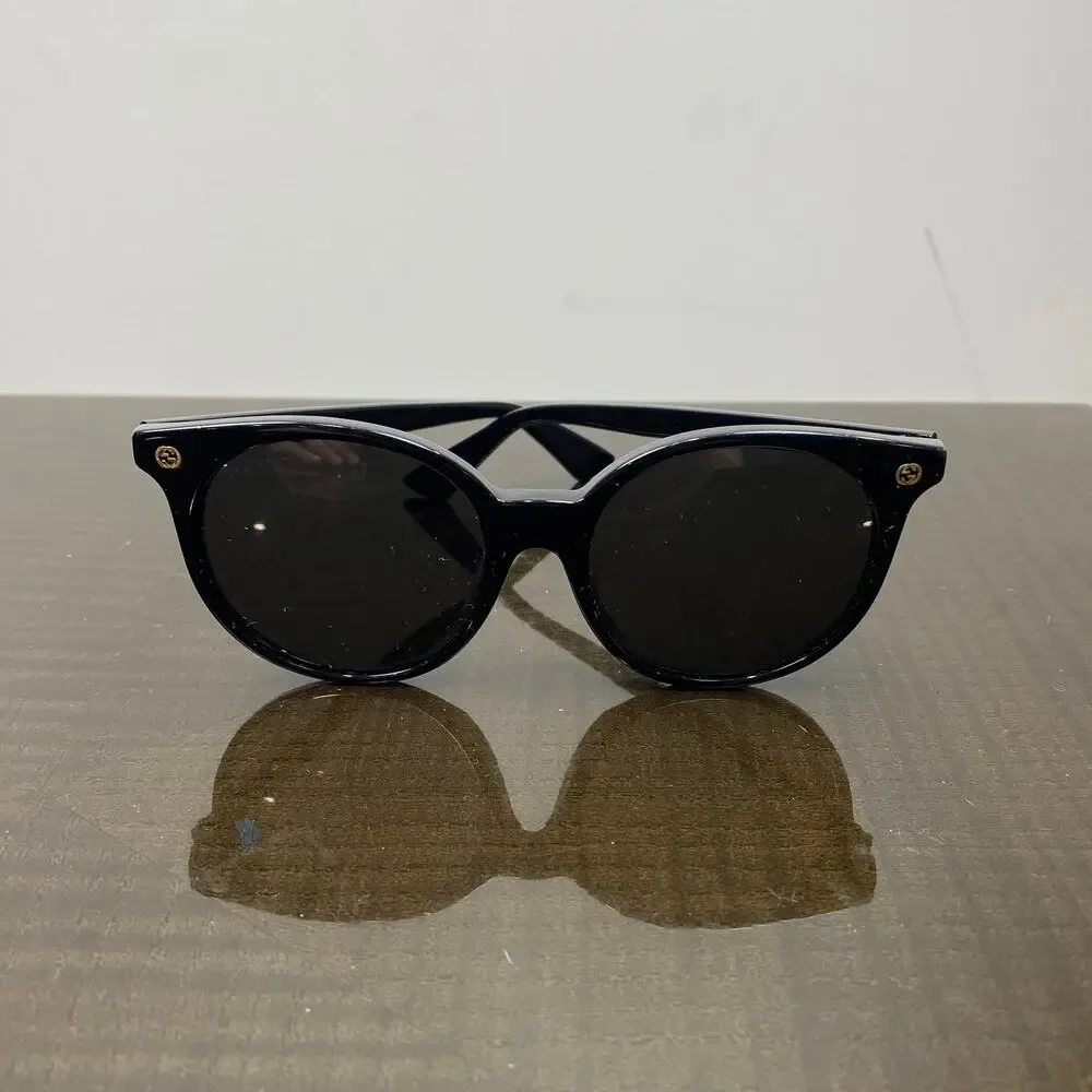 Gucci GG0091SA 001 Full Rim Round Black Sunglasses